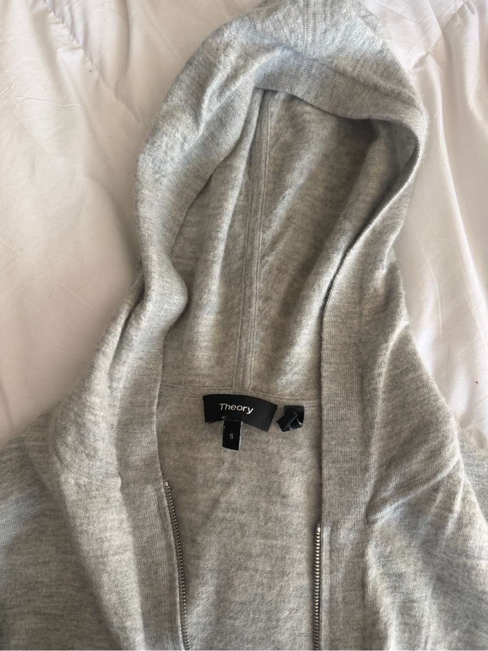Theory Cashmere Gray Hooded Zip Sweater
